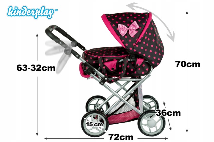 WÓZEK DLA LALEK GŁĘBOKI SPACERÓWKA GONDOLA KINDERPLAY + ŁÓŻECZKO DLA LALKI