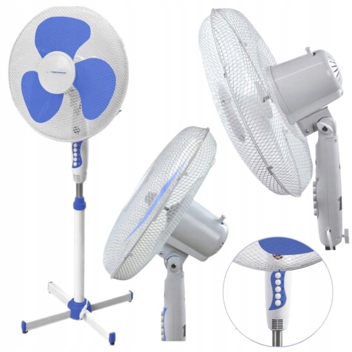 NIEBIESKI WENTYLATOR STOJĄCY wiatrak PODŁOGOWY OBROTOWY CICHY MOCNY