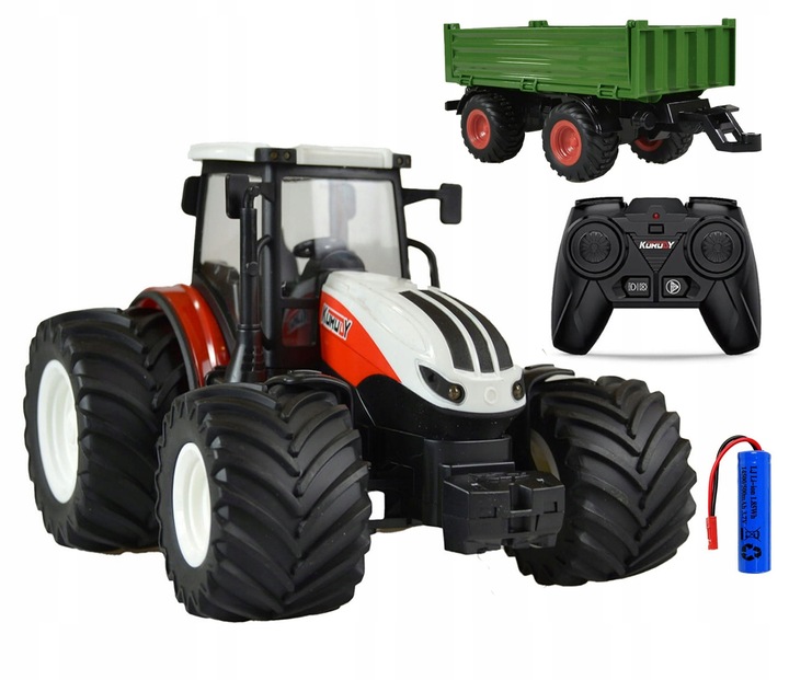 TRAKTOR ZDALNIE STEROWANY DUŻY Z PRZYCZEPĄ RC CIĄGNIK 42cm ładowanie USB