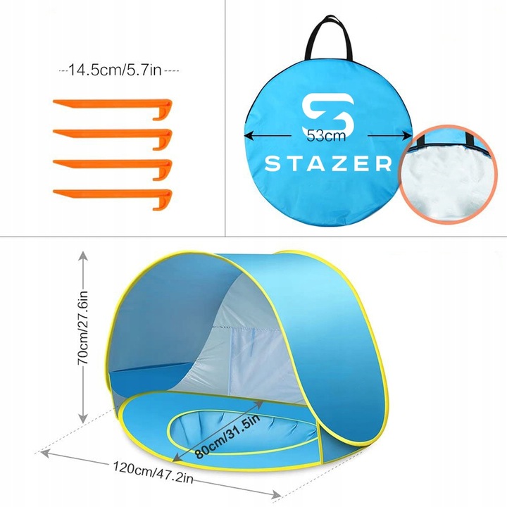 NAMIOT PLAŻOWY NA PLAŻĘ BIWAK Z BASENEM BRODZIKIEM BRODZIK Z DASZKIEM