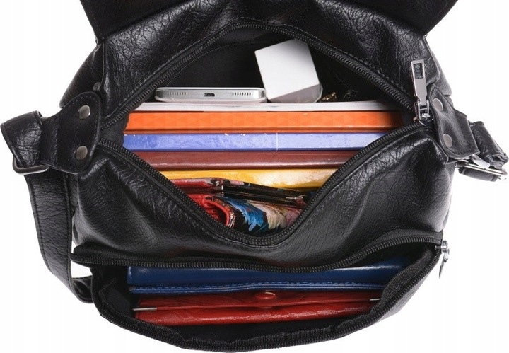 ŚREDNIA TOREBKA DAMSKA LISTONOSZKA Z KLAPKĄ czarny