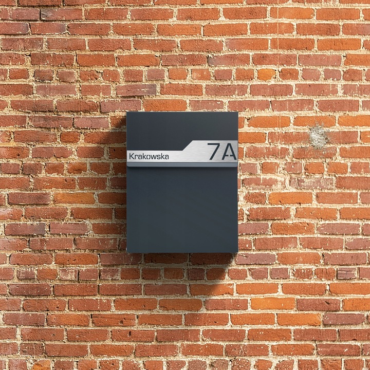 SKRZYNKA POCZTOWA NA LISTY POCZTĘ ANTRACYT +LAMINAT NAPIS ADRES ULICA NUMER