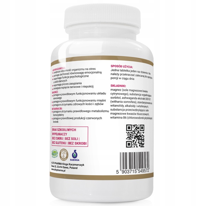 ASHWAGANDA + MAGNEZ + WIT B6 STRES ZMĘCZENIE 120t