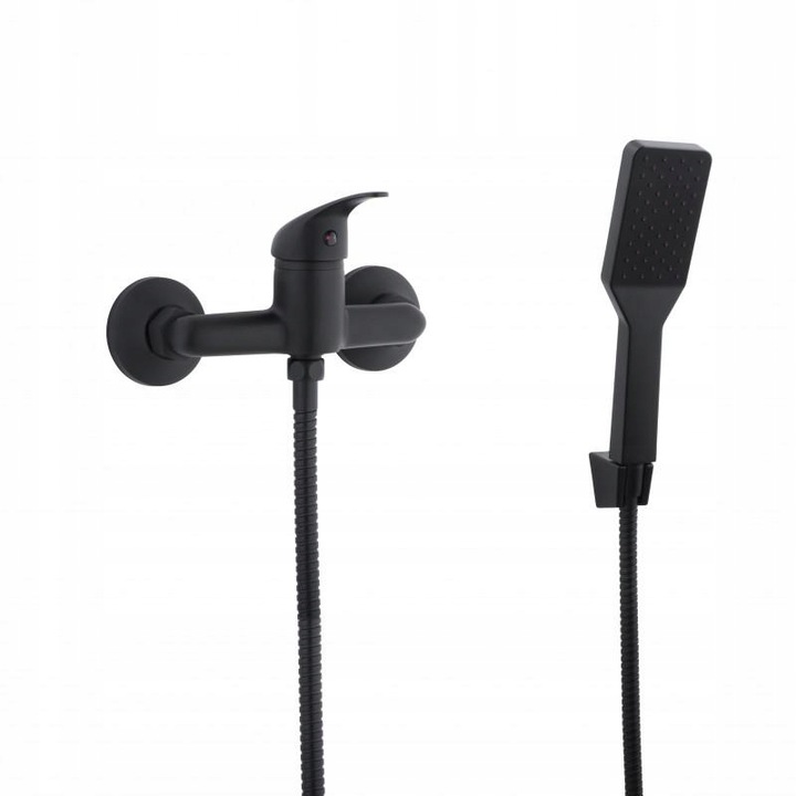 Bateria prysznicowa czarna ścienna jednouchwytowa ze słuchawką i wężem YOKA