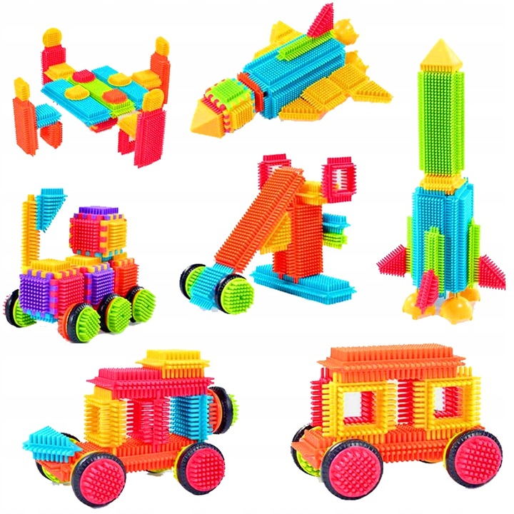 KLOCKI KONSTRUKCYJNE WAFLE JEŻYKI KOLOROWE MOCNE DLA DZIECI WIADERKO XXL