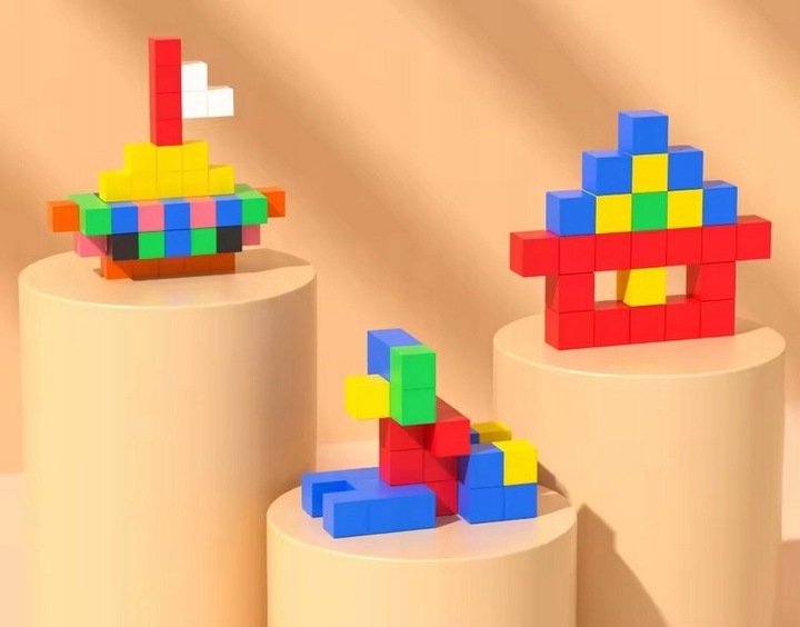Kolorowe klocki magnetyczne kostki edukacyjne układanka 3d 69 elementów