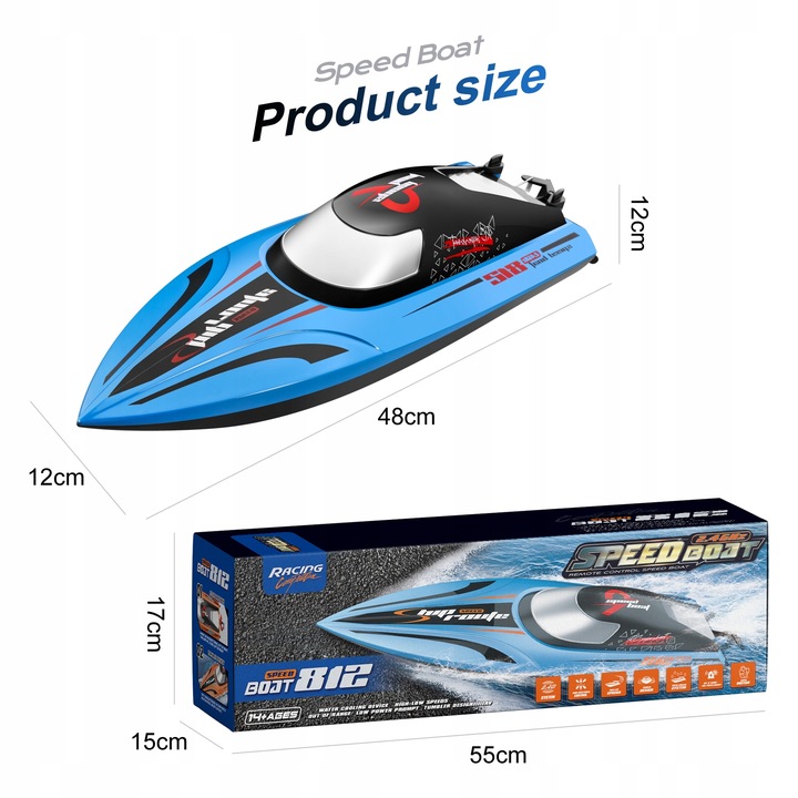 Zdalnie sterowana łódź Outdoor Toy Boat 2.4g 40km/h niebieski