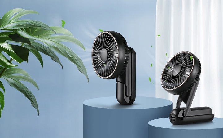 WENTYLATOR RĘCZNY MINI SKŁADANY 5 PRĘDKOŚCI NAWIEWU I 180° PRZENOŚNY CZARNY