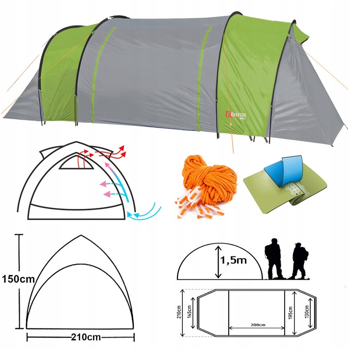Namiot 4 osobowy 2 sypialnie Przedsionek TROPIK turystyczny kempingowy