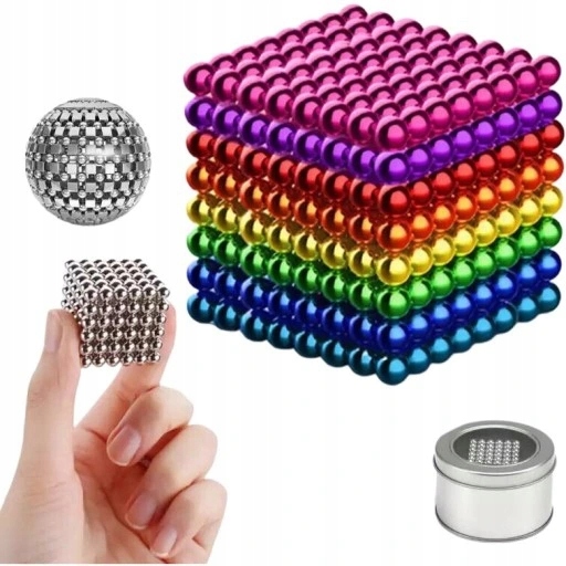 TĘCZA KULKI MAGNETYCZNE CUBE 8 KOLORÓW KULA GADŻET ANTYSTRESOWY 5MM 216 SZT