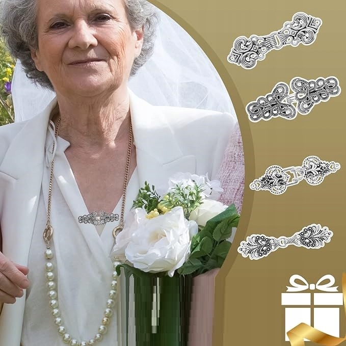 4X SREBRNE OZDOBNE KLIPSY ZAPIĘCIA SPINIANIE SWETRÓW KARDIGANÓW VINTAGE Y2K