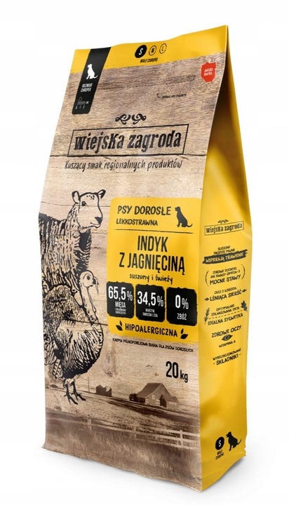Wiejska Zagroda Karma sucha dla psa INDYK z JAGNIĘCINĄ Małe rasy S 20kg