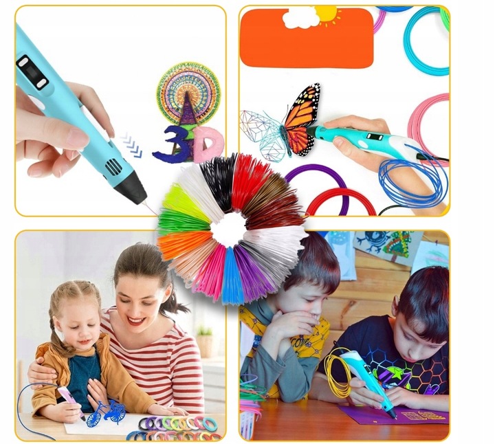 DŁUGOPIS 3D DRUKARKA 3D PEN dla dzieci + 310m WKŁADY MATA SZABLONY ZESTAW