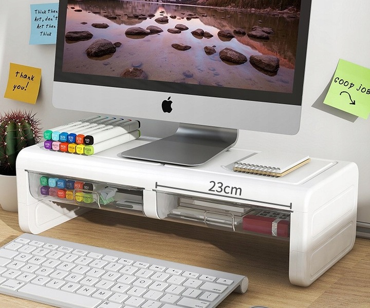 PÓŁKA PODSTAWKA POD MONITOR Z SZUFLADKAMI BIAŁA NADSTAWKA NA BIURKO RK2