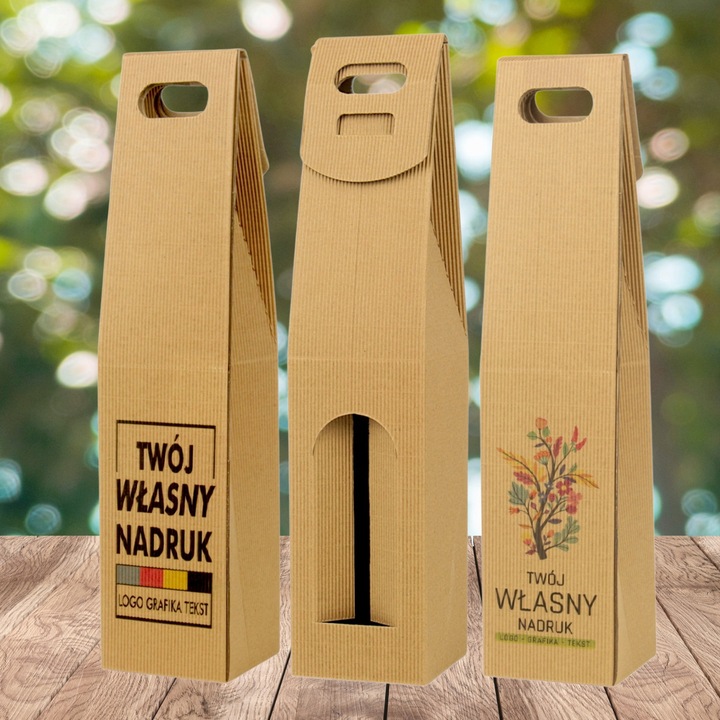 Torebka Pudełko na Wino z Okienkiem LOGO Nadruk Full Kolor 40x9x9 cm 30 szt