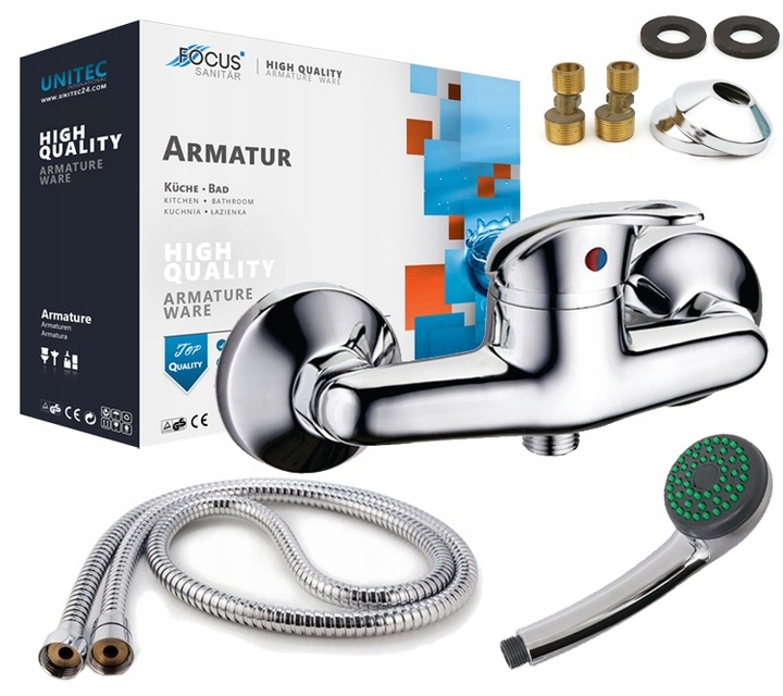 BATERIA PRYSZNICOWA WANNOWA NATRYSKOWA ŚCIENNA DO KABINY UCHWYT WĄŻ ZESTAW