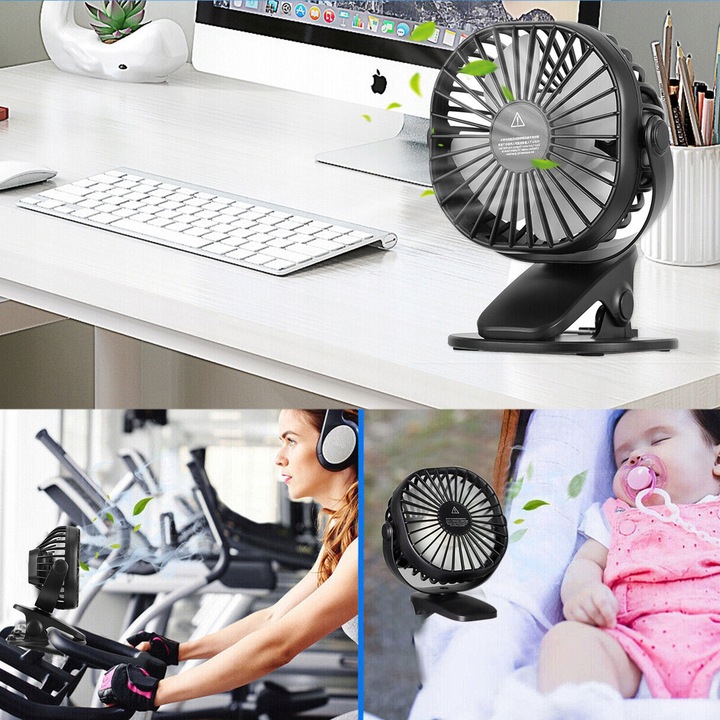 MINI WENTYLATOR NA KLIPS STOŁOWY CICHY USB REGULACJA 360° Z AKUMULATOREM