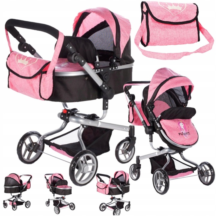 WÓZEK DLA LALEK GŁĘBOKI SPACERÓWKA 2w1 LEKKI SKŁADANY + TORBA + GONDOLA