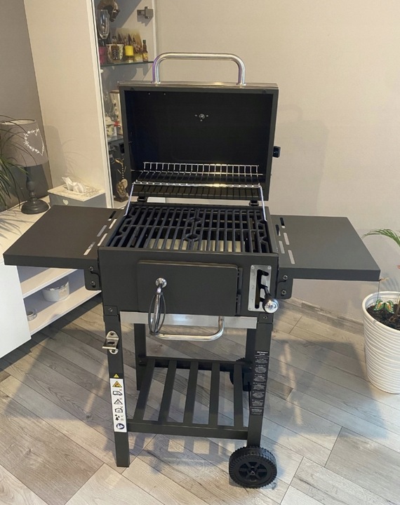 MOCNY GRILL WĘGLOWY OGRODOWY DWA RUSZTY POPIELNIK TERMOMETR DWIE PÓŁKI XXL