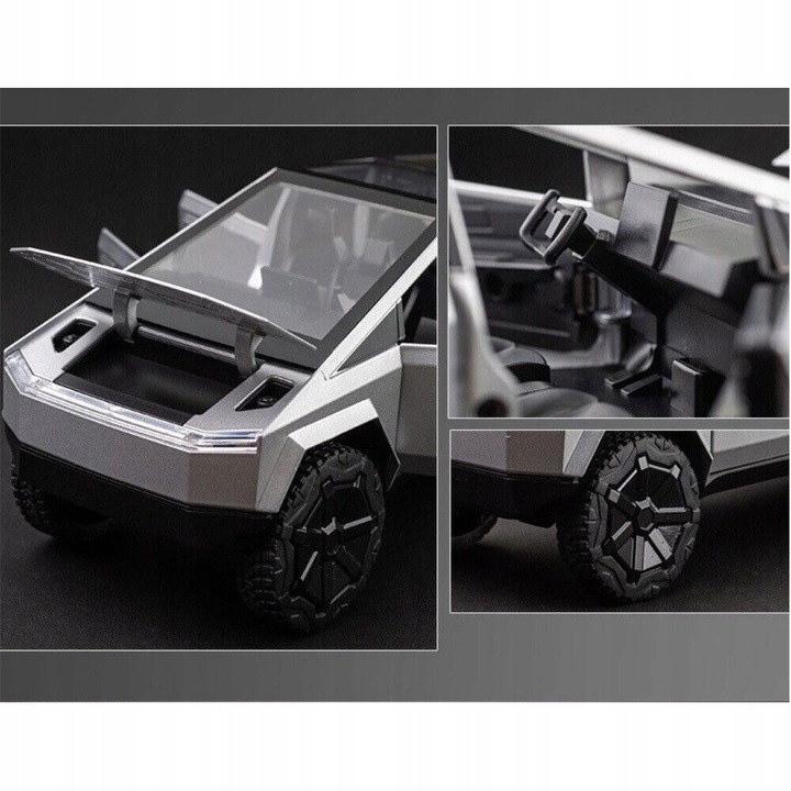 METALOWY MODEL TESLA CYBERTRUCK 1:24 DŹWIĘK ŚWIATŁA LED OTWIERANE DRZWI