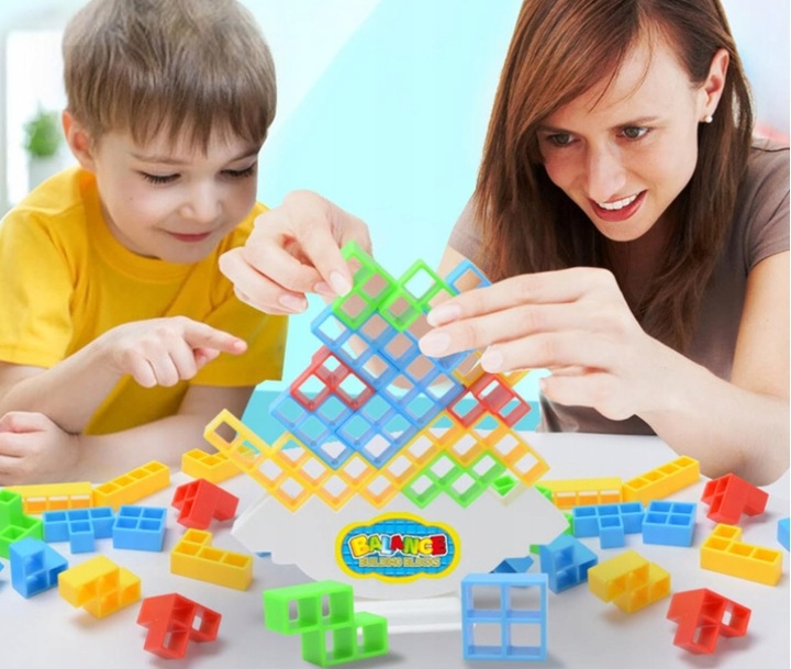 64-CZĘŚCIOWA GRA RÓWNOWAŻĄCA EDUKACYJNA UKŁADANKA DLA DZIECI TETRA TOWER 3D