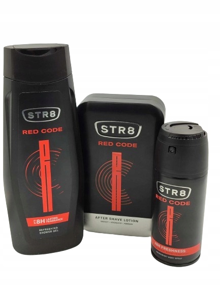 STR8 Red Code Woda po goleniu 100ml Żel 400ml Dezodorant Spray 150ml 3el