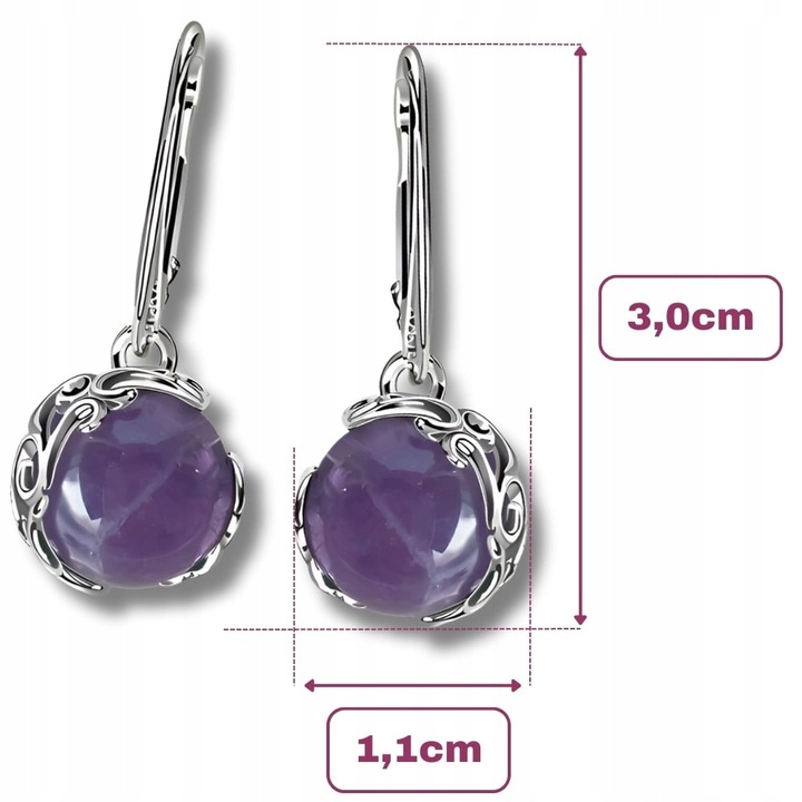 Kolczyki Wiszące srebro pr. 925 Eleganckie z Pięknym Naturalnym AMETYSTEM