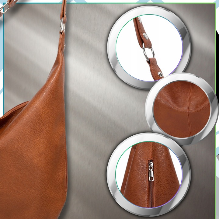 Damska Torebka Skórzana Brązowa Worek Pojemna A4 Duża Na Ramię Pasek Skóra