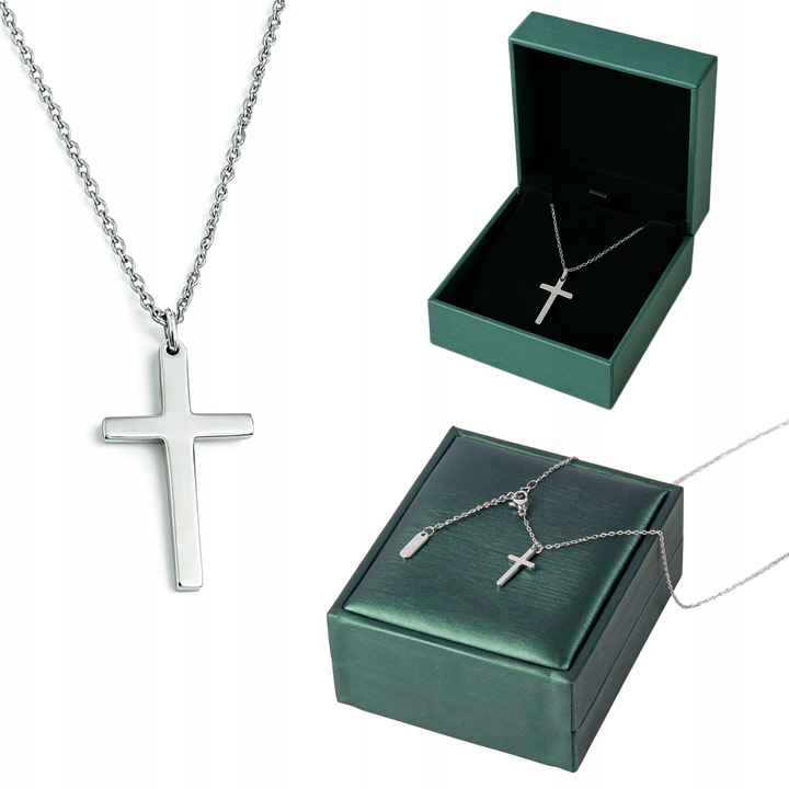 SREBRNY ŁAŃCUSZEK Z KRZYŻYKIEM POLEROWANA STAL CHIRURGICZNA + SZKATUŁKA