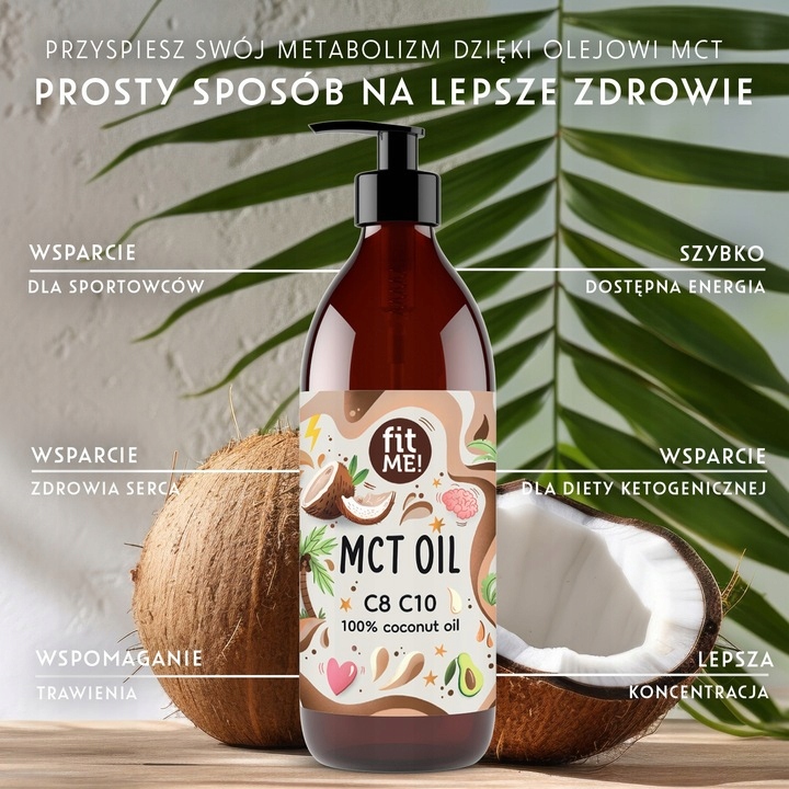 Olej MCT z kokosa 100% Coconut olej kokosowy keto C8 + C10 500 ml + pompka