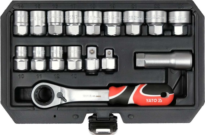 YATO ZESTAW KLUCZY NASADOWYCH PRZELOTOWYCH NASADEK 3/8 1/2 SPLINE 17 EL.