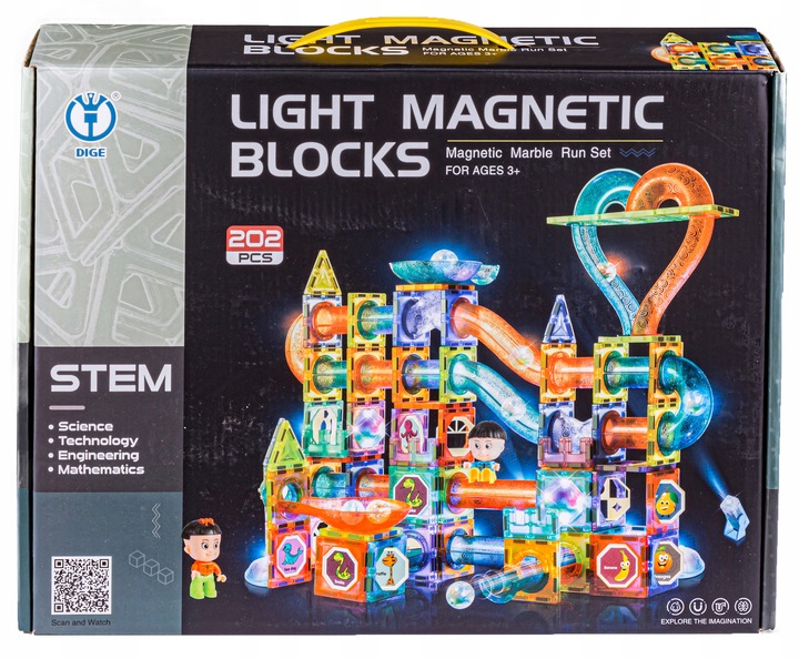 ŚWIECĄCE KONSTRUKCYJNE KLOCKI MAGNETYCZNE TOR dla KULEK dla dzieci 202 el