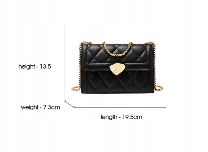 Czarna Mała Torebka damska z łańcuszkiem pikowana wizytowa vintage