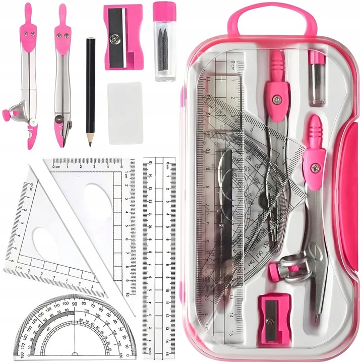 ZESTAW GEOMETRYCZNY 10 ELEMENTÓW CYRKIEL LINIJKI DO KREŚLENIA DO RYSOWANIA