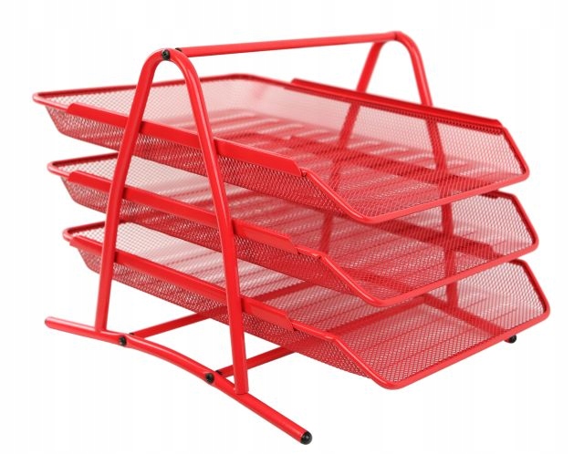Organizer z szufladami półka na dokumenty metal 3 poziomowa Net czerwona