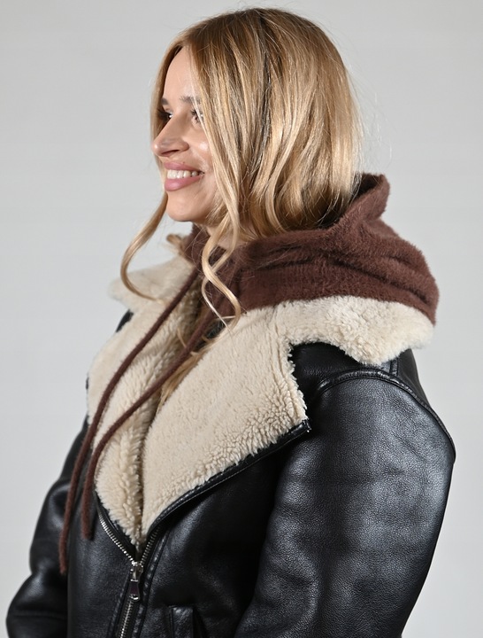 Czekoladowa Kominiarka KAPTUR komin Balaclava Czapka damska miekka zimowa