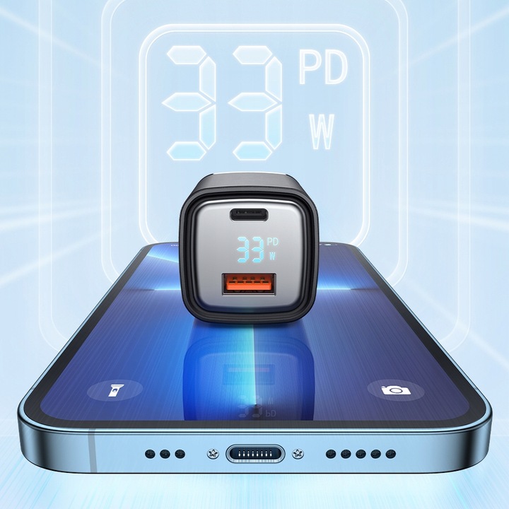 MCDODO NANO GaN ŁADOWARKA USB/USB-C PD 33W MIERNIK