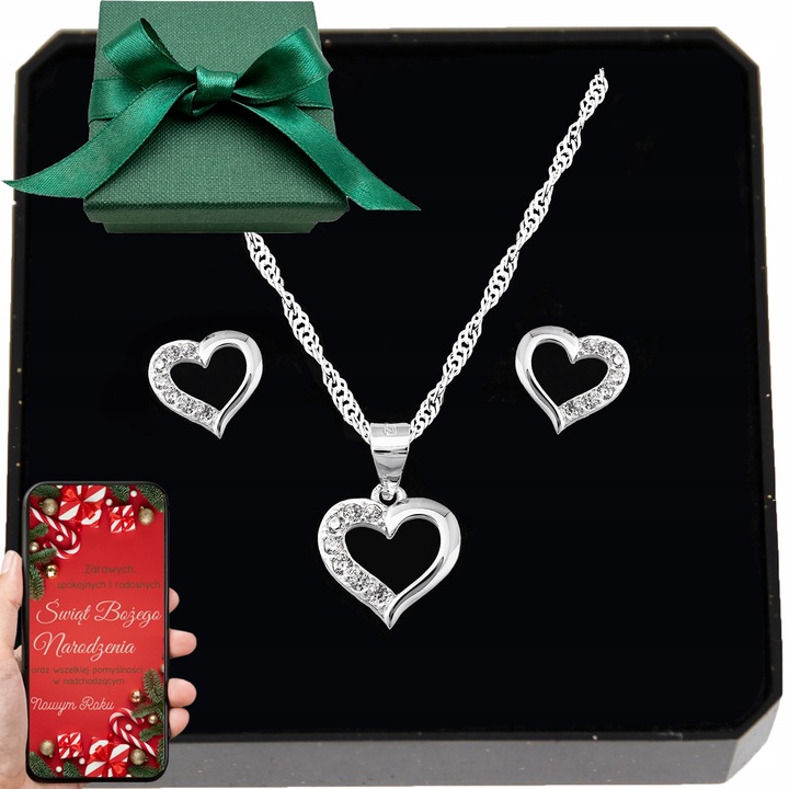 Srebrny komplet damski 925 serca i cyrkonie wyjątkowy prezent dla kobiety