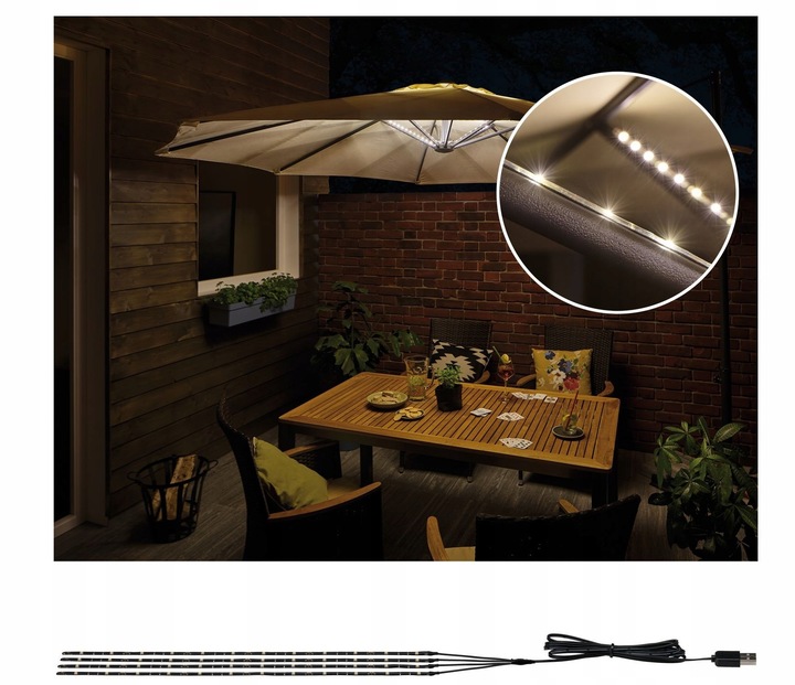 Zestaw Oświetlenia LED do Parasola Ogrodowego Markizy Namiotu USB PL94208