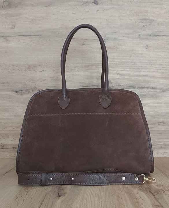 Duży włoski kufer Vera Pelle skórzana pojemna torba A4 Brąz