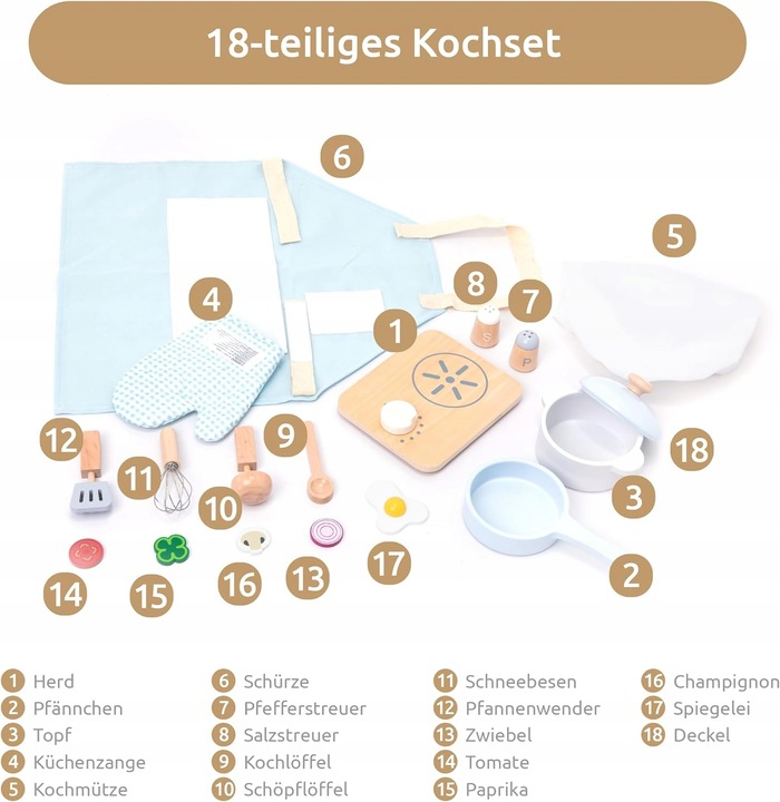 UMU Drewniany zestaw do gotowania dla dzieci 18 elementów