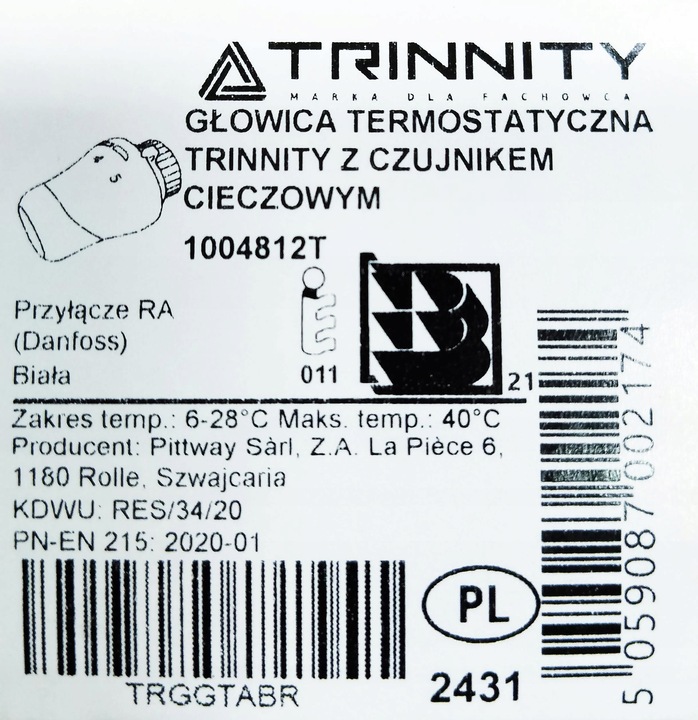GŁOWICA TERMOSTATYCZNA Z CZUJNIKIEM CIECZOWYM COSMO V danfoss trinnity