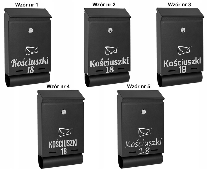 SKRZYNKA POCZTOWA NA LISTY Z NUMEREM DOMU ADRESEM NAZWĄ ULICY NAPISAMI