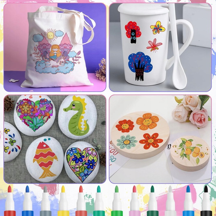 MARKERY AKRYLOWE 24 KOLORY PISAKI FLAMASTRY DO KAMIENI DREWNA TKANIN SZKŁA