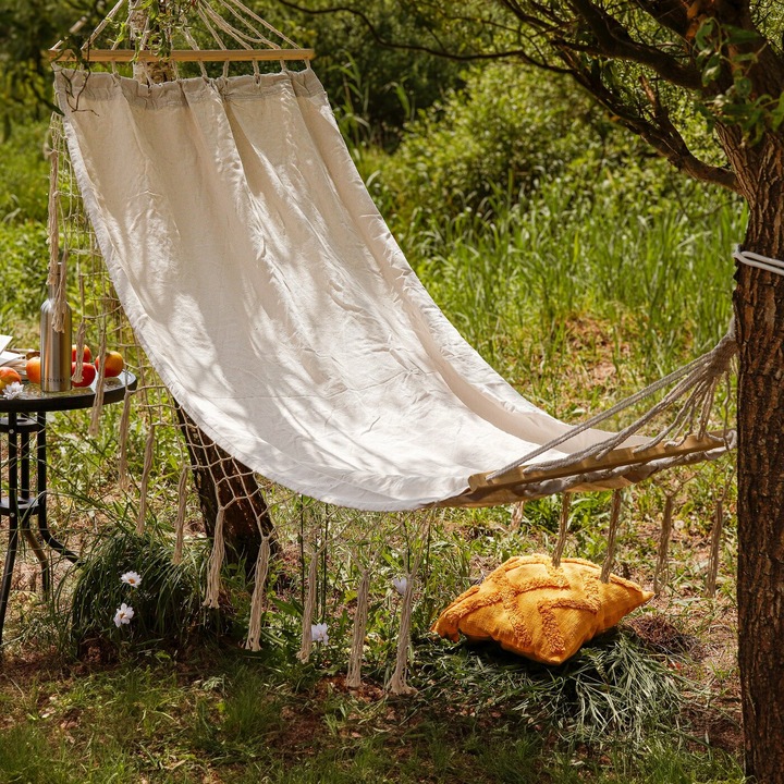 HAMAK Ogrodowy Beżowy 2 liny z POKROWCEM Zawieszenia Tadar Boho 300cm