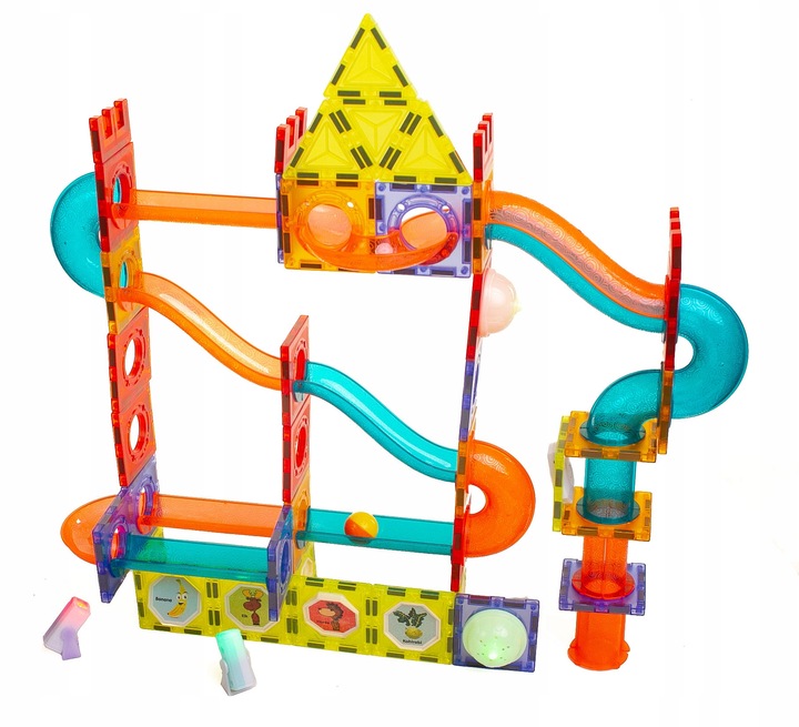 KLOCKI MAGNETYCZNE świecące - tor kulkowy Zestaw XXL 110 el. kulodrom