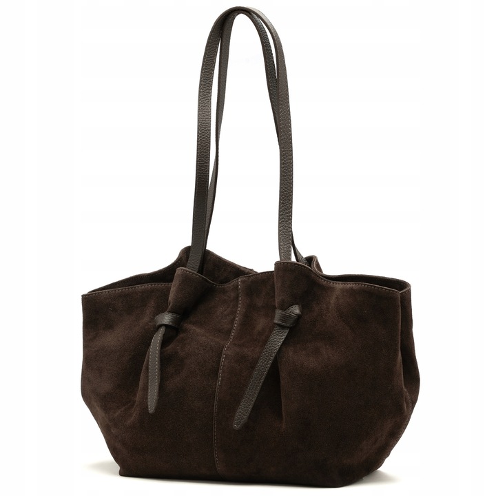 Czekoladowa torebka zamszowa shopper brąz SKÓRA ZAMSZ NATURALNY Vera Pelle