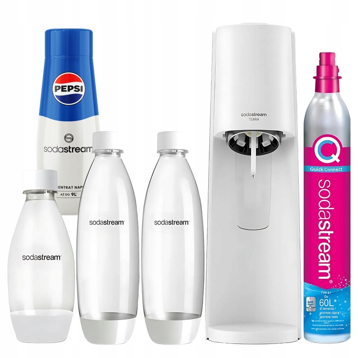 SODASTREAM TERRA Saturator zestaw 2 Butelki 1L + Butelka 0.5l + Syrop Pepsi