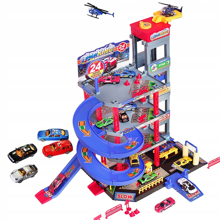 Duży parking garaż wielopoziomowy Tor Winda 4 Autka Helikopter