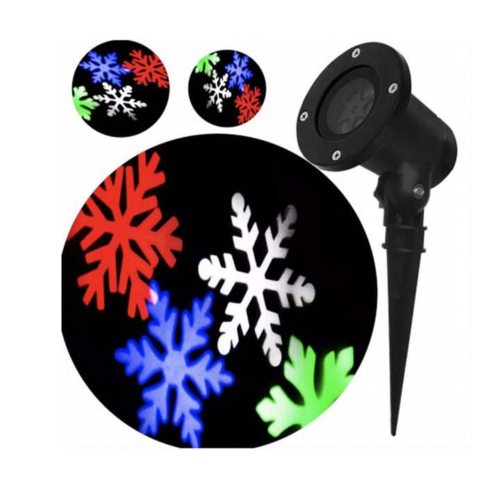 PROJEKTOR LEDOWY LED PŁATKI ŚNIEGU ŚNIEŻYNKI RZUTNIK NA DOM ŚCIANĘ KOLOROWY